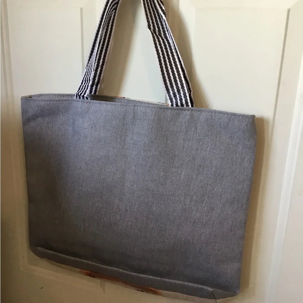 Cute Cat & Bees Canvas Tote Bag in Beige